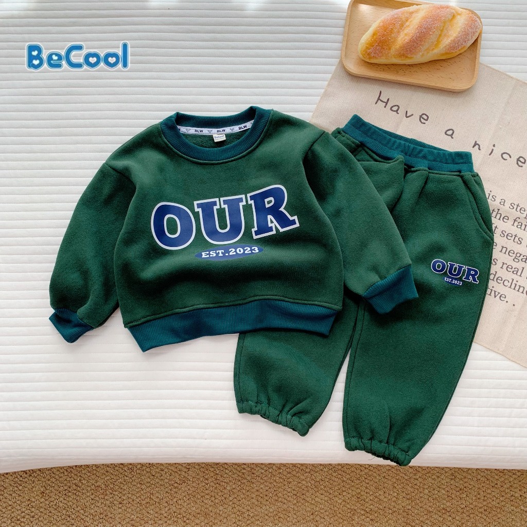 Bộ Nỉ Dài Tay Thu Đông In Chữ OUR Chất Nỉ Cực Ấm Cho Bé Trai, Bé Gái  Từ 8-27kg MINKY BABY