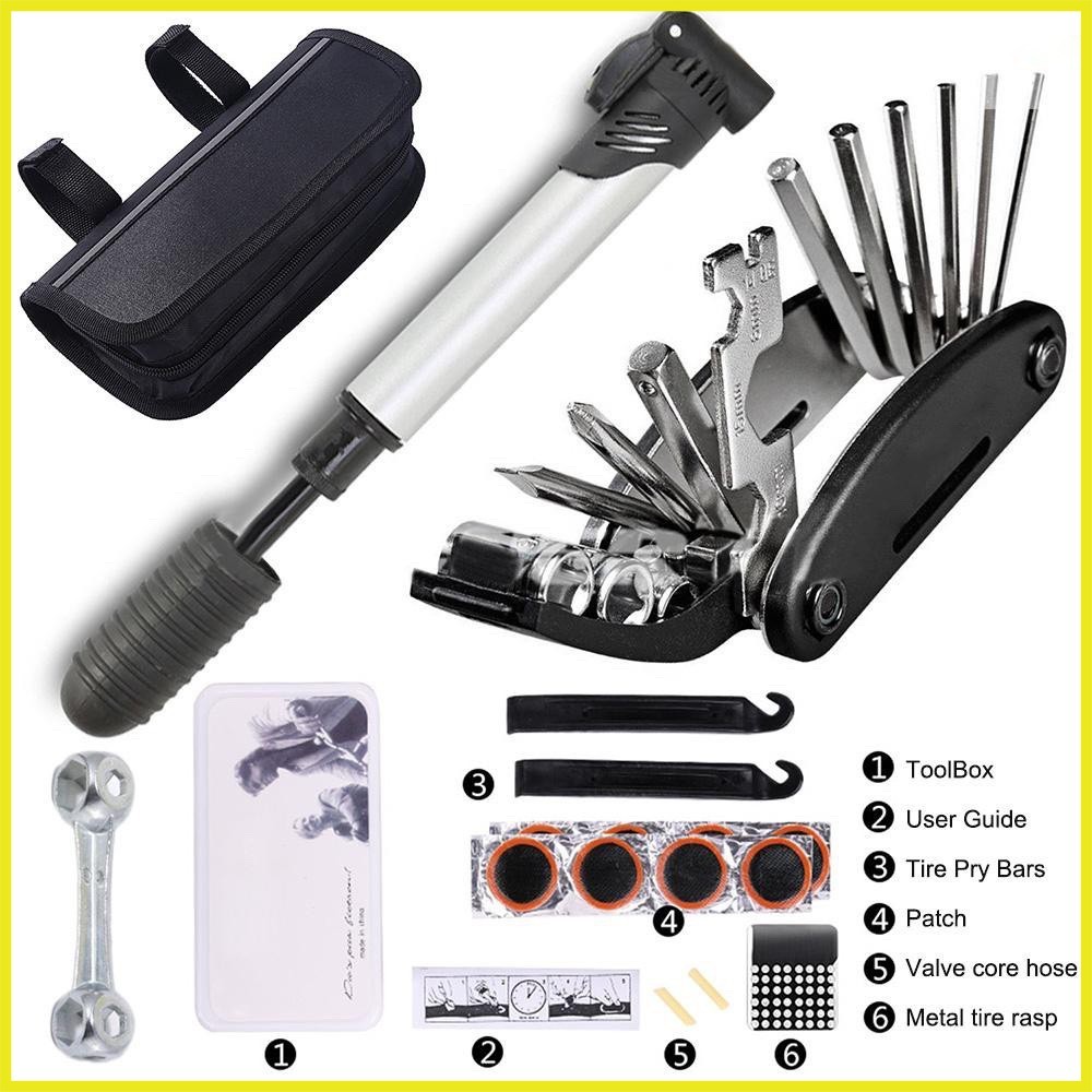 (Có Túi Đựng) Bộ Dụng Cụ Sửa Chữa Xe Đạp Kèm Hộp Vá Lốp Đa Năng Gắn Treo Khung Sườn Xe