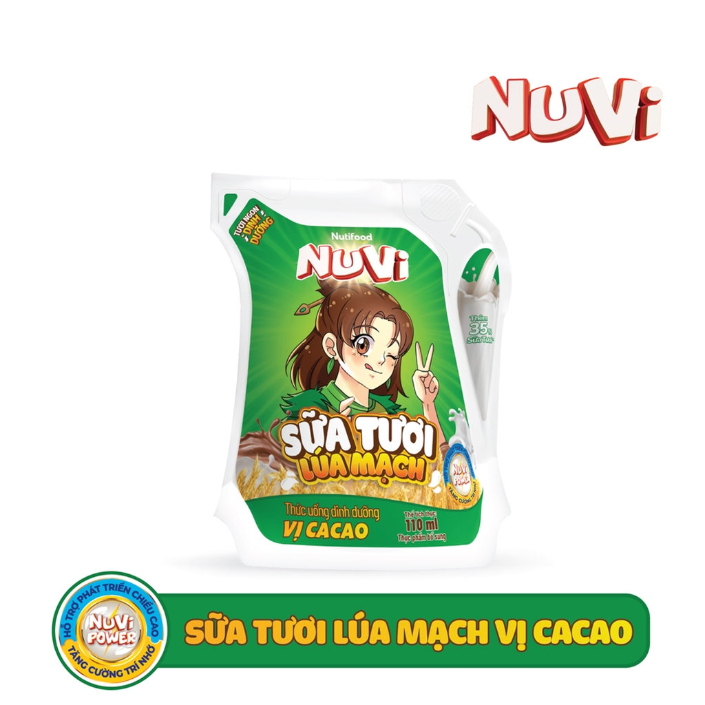 Thùng 24 Túi Sữa Lúa Mạch Vị Cacao Nuvi 110ml Giúp Bé Phát Triển Trí Não, Chiều Cao Cho Bé-TUH