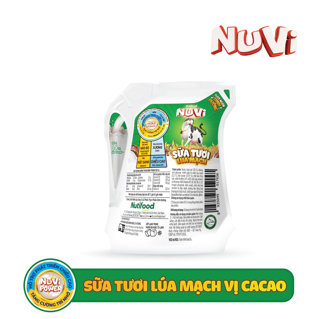 Thùng 24 Túi Sữa Lúa Mạch Vị Cacao Nuvi 110ml Giúp Bé Phát Triển Trí Não, Chiều Cao Cho Bé-TUH