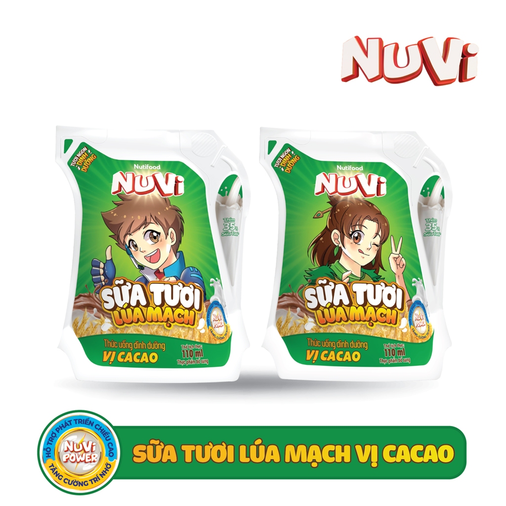 Thùng 24 Túi Sữa Lúa Mạch Vị Cacao Nuvi 110ml Giúp Bé Phát Triển Trí Não, Chiều Cao Cho Bé-TUH