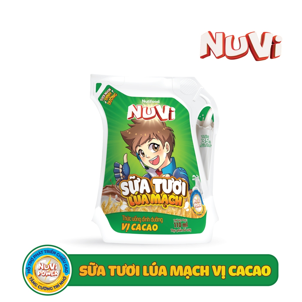 Thùng 24 Túi Sữa Lúa Mạch Vị Cacao Nuvi 110ml Giúp Bé Phát Triển Trí Não, Chiều Cao Cho Bé-TUH