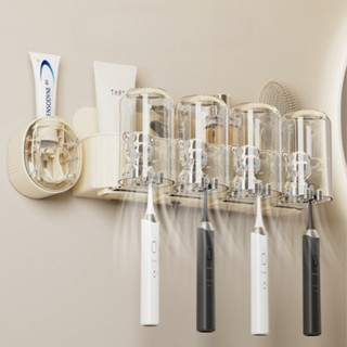  Kệ để bàn chải đánh răng hình gấu có kèm cốc và bộ nhả kem kết hợp để đồ vệ sinh cá nhân dán tường nhà tắm - 