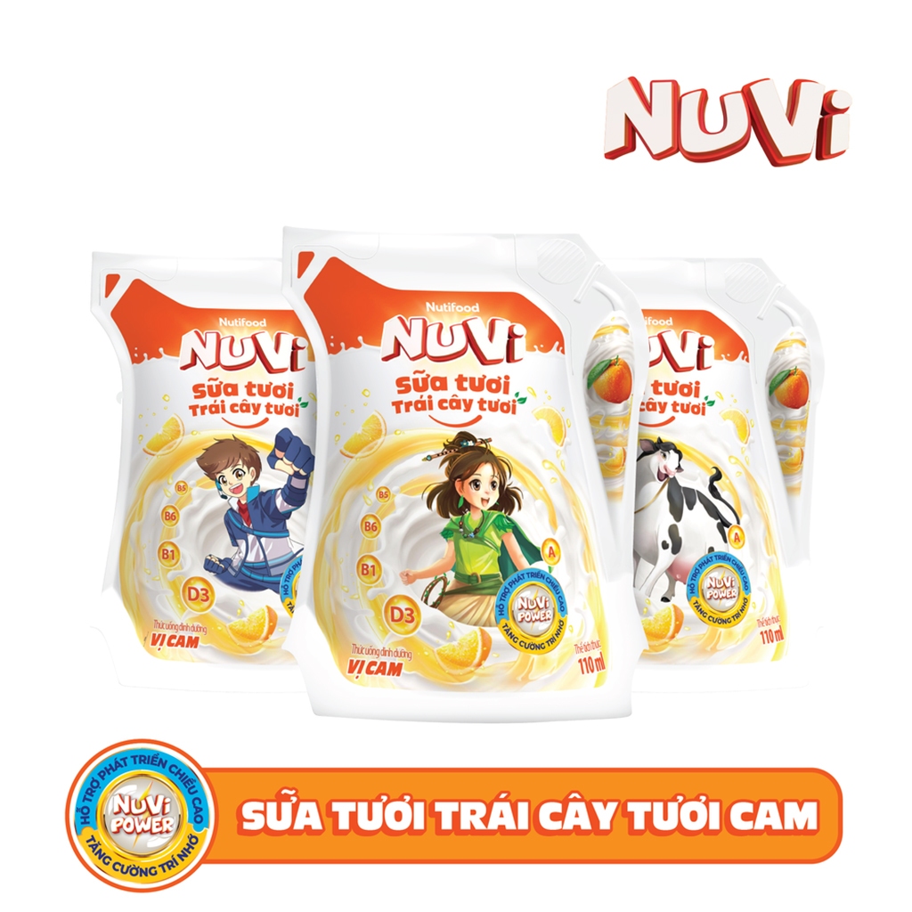 Thùng 24 Túi Sữa Trái Cây Vị Cam Nuvi 110ml Dạng Túi Giúp Bé Phát Triển Trí Não, Chiều Cao Cho Bé-TUH
