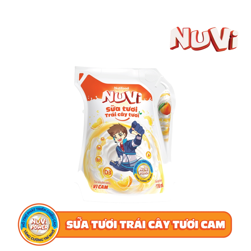 Thùng 24 Túi Sữa Trái Cây Vị Cam Nuvi 110ml Dạng Túi Giúp Bé Phát Triển Trí Não, Chiều Cao Cho Bé-TUH