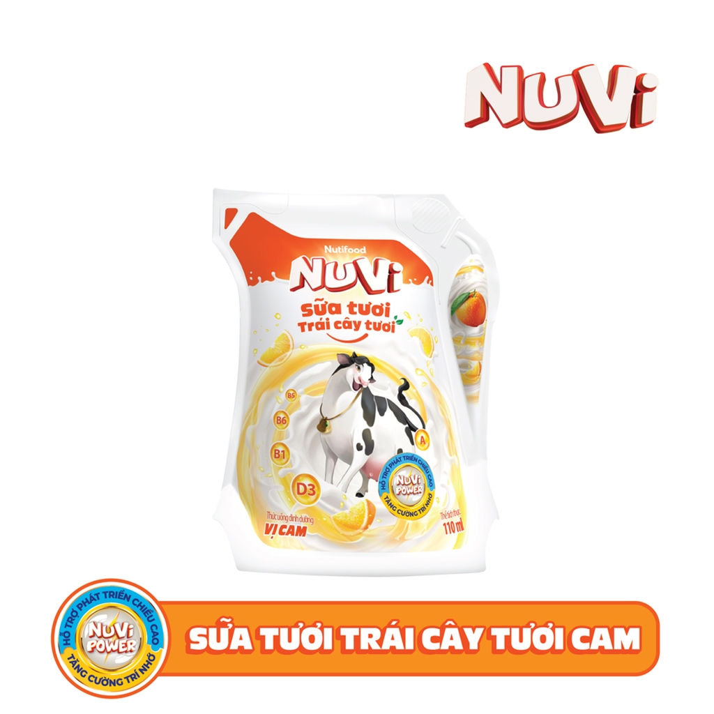 Thùng 24 Túi Sữa Trái Cây Vị Cam Nuvi 110ml Dạng Túi Giúp Bé Phát Triển Trí Não, Chiều Cao Cho Bé-TUH