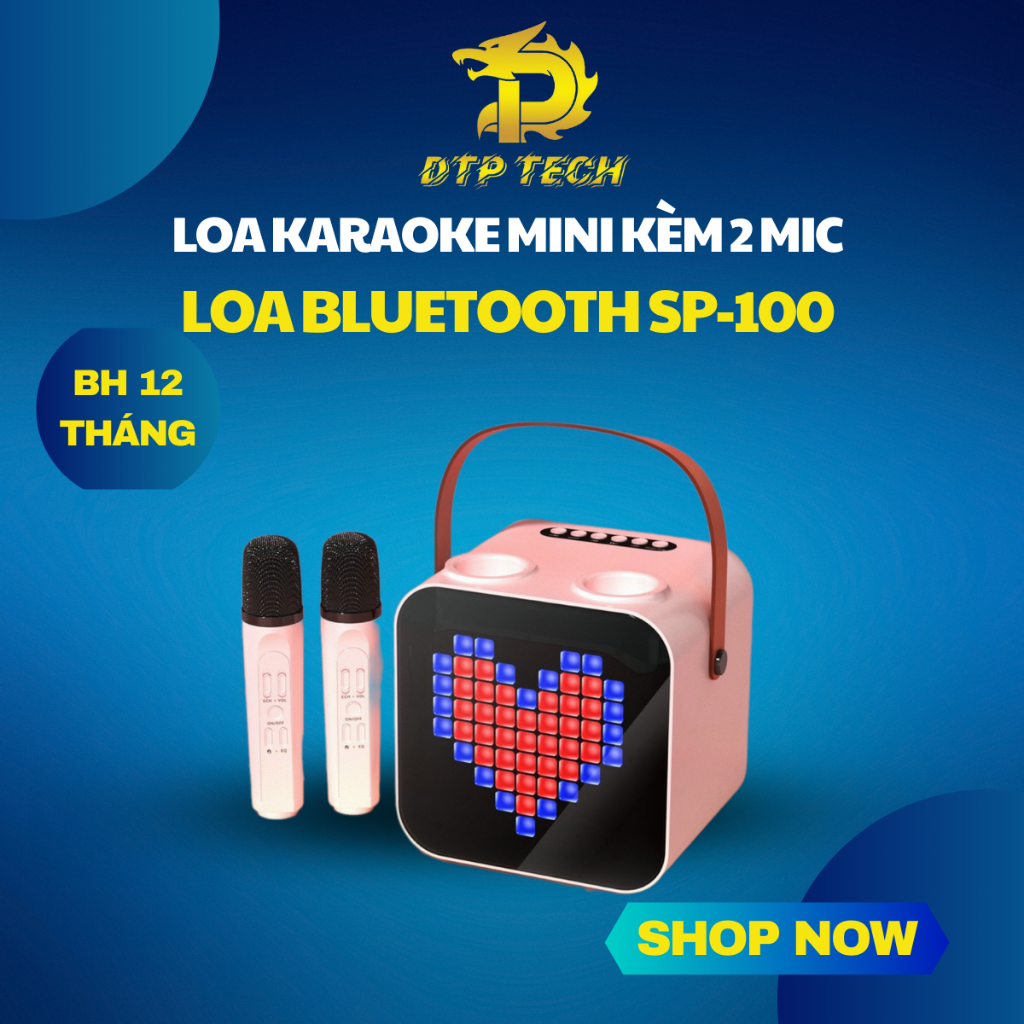 Loa Karaoke Mini SP-100 LED RGB Kèm 2 Micro Không Dây