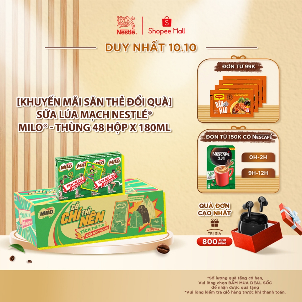 Sữa lúa mạch Nestlé® MILO® - thùng 48 hộp x 180ml