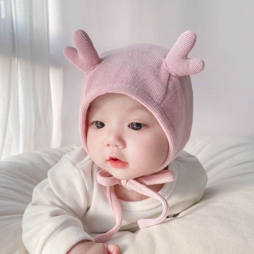 Mũ nón len cột dây tai hươu dễ thương cho bé 0-6 tháng MAMI BABI