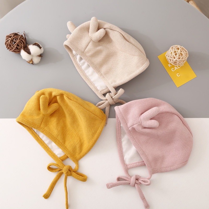 Mũ nón len cột dây tai hươu dễ thương cho bé 0-6 tháng MAMI BABI