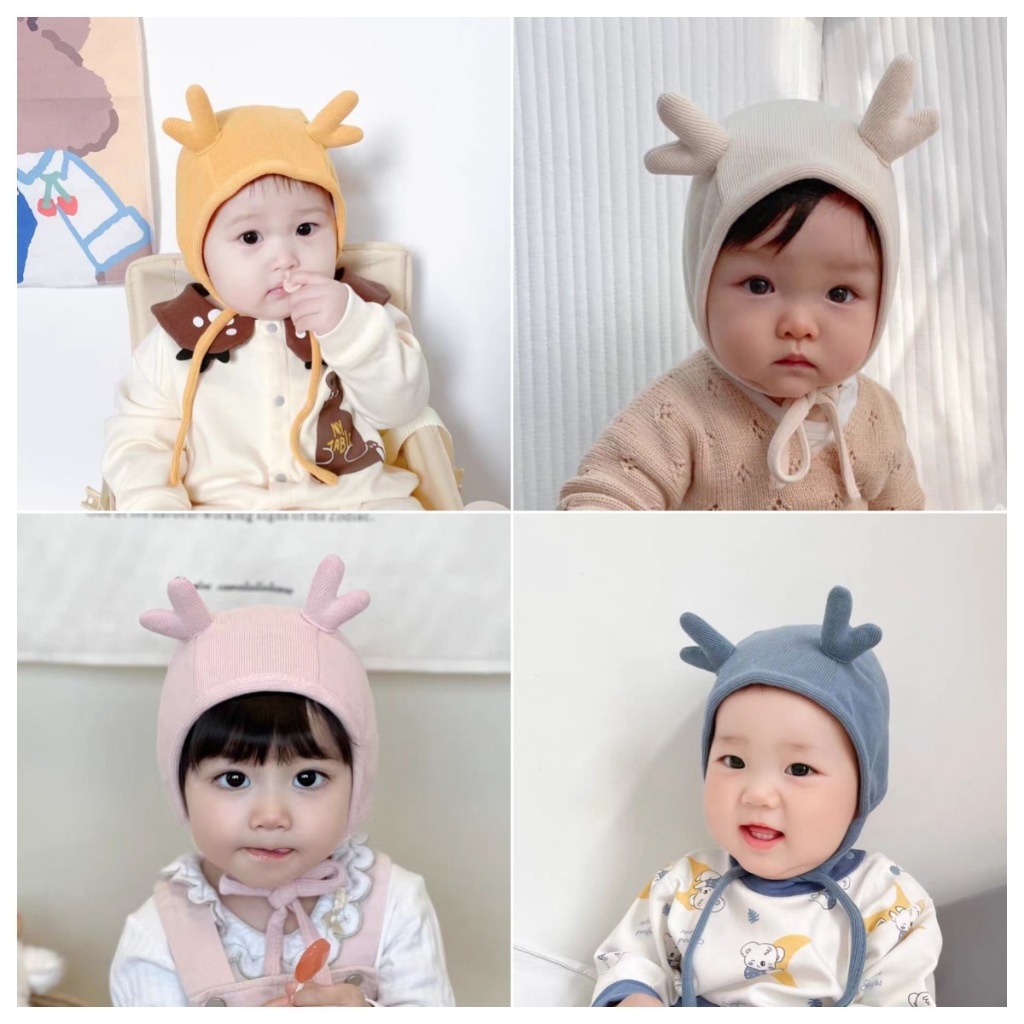 Mũ nón len cột dây tai hươu dễ thương cho bé 0-6 tháng MAMI BABI