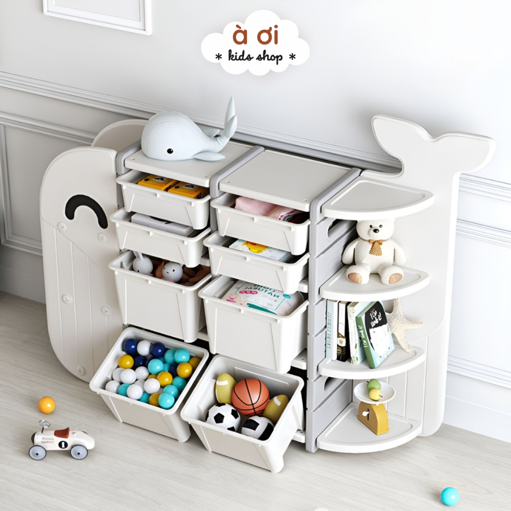 Kệ Đồ Chơi Cá Voi Cho Bé À Ơi Home, Tủ Để Đồ Chơi Cao Cấp, Tủ nhựa đựng đồ đa năng nhiều tầng cho bé phong Cách Hàn Quốc