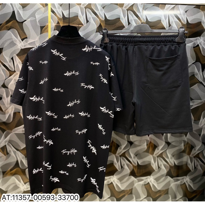 Bọ Đồ Tommy HILIGER Hè Kẻ Ngang Ngực Chữ ký Thể Thao Hot trend Dày Dặn Full Box- Set Cộc Tay Nam Siêu Rẻ Chất Co Giãn