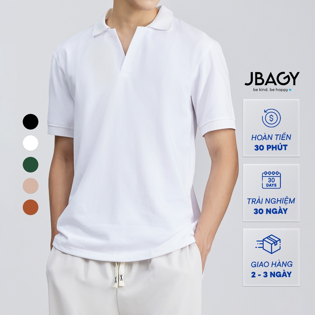 Áo polo nam cổ V cách điệu dáng regular, áo thun nam có cổ vải cá sấu Cotton TC thương hiệu JBAGY - JP0102