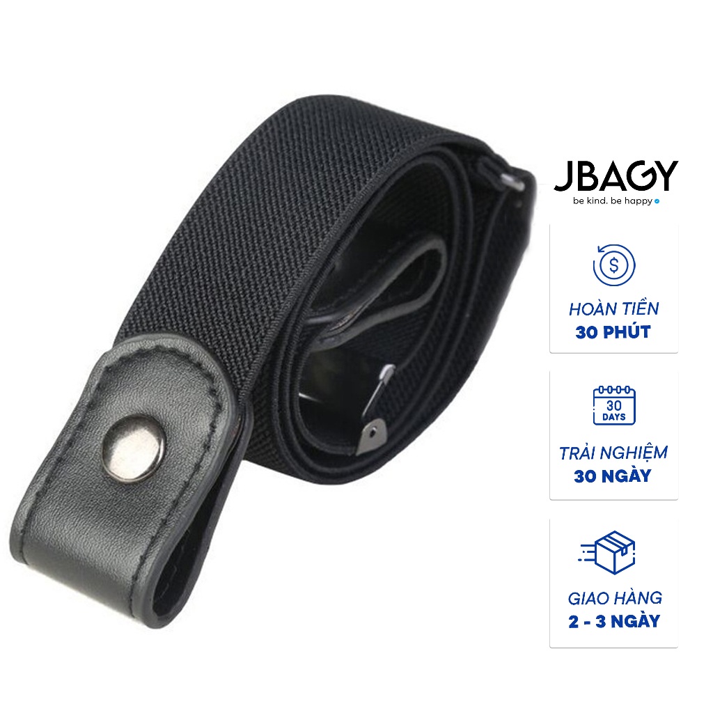 Dây nịt thắt lưng chun vintage nam nữ co giãn đen bấm cúc dễ dàng sử dụng thương hiệu JBAGY - TLC