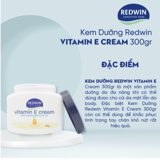 Kem dưỡng da mềm mịn, ngăn ngừa nếp nhăn Redwin Vitamin E Cream 300g Úc