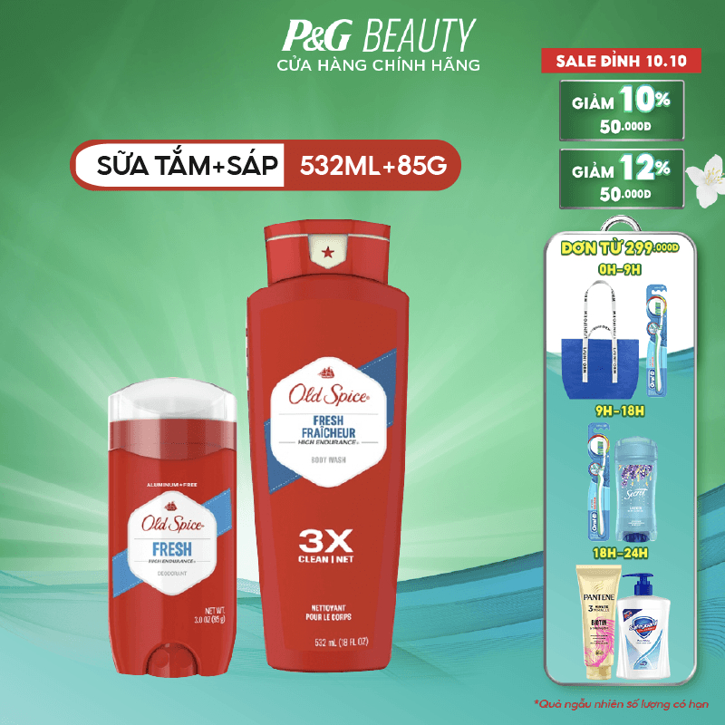 Combo đôi Sáp Old Spice Sáp Fresh 85g + sữa tắm Old Spice Fresh 532ml