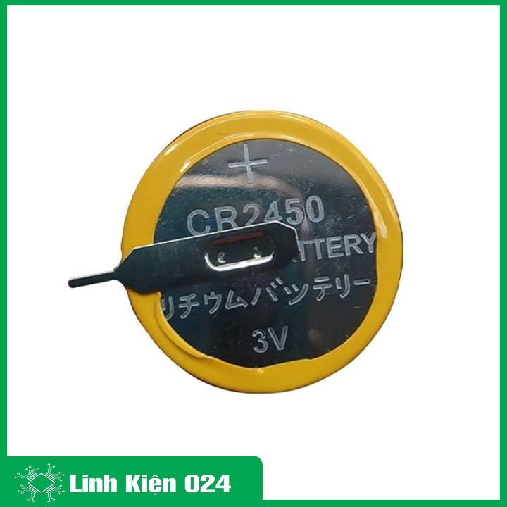 Pin liền đế CR2450 3V pin chân hàn khoảng cách 2 chân 10mm