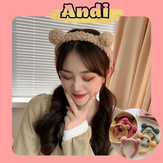 Bờm cài tóc rửa mặt, bờm cài tóc tai gấu cute dễ thương vải nhung a221 - andi fashion