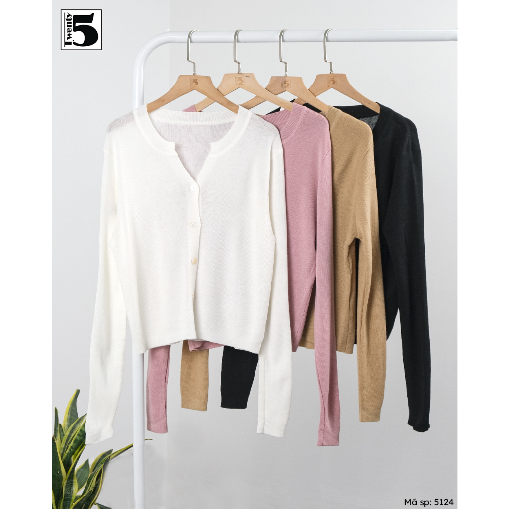 Áo len cardigan nữ Twentyfive vải thu mỏng dáng rộng vừa cổ tròn xẻ V 5124