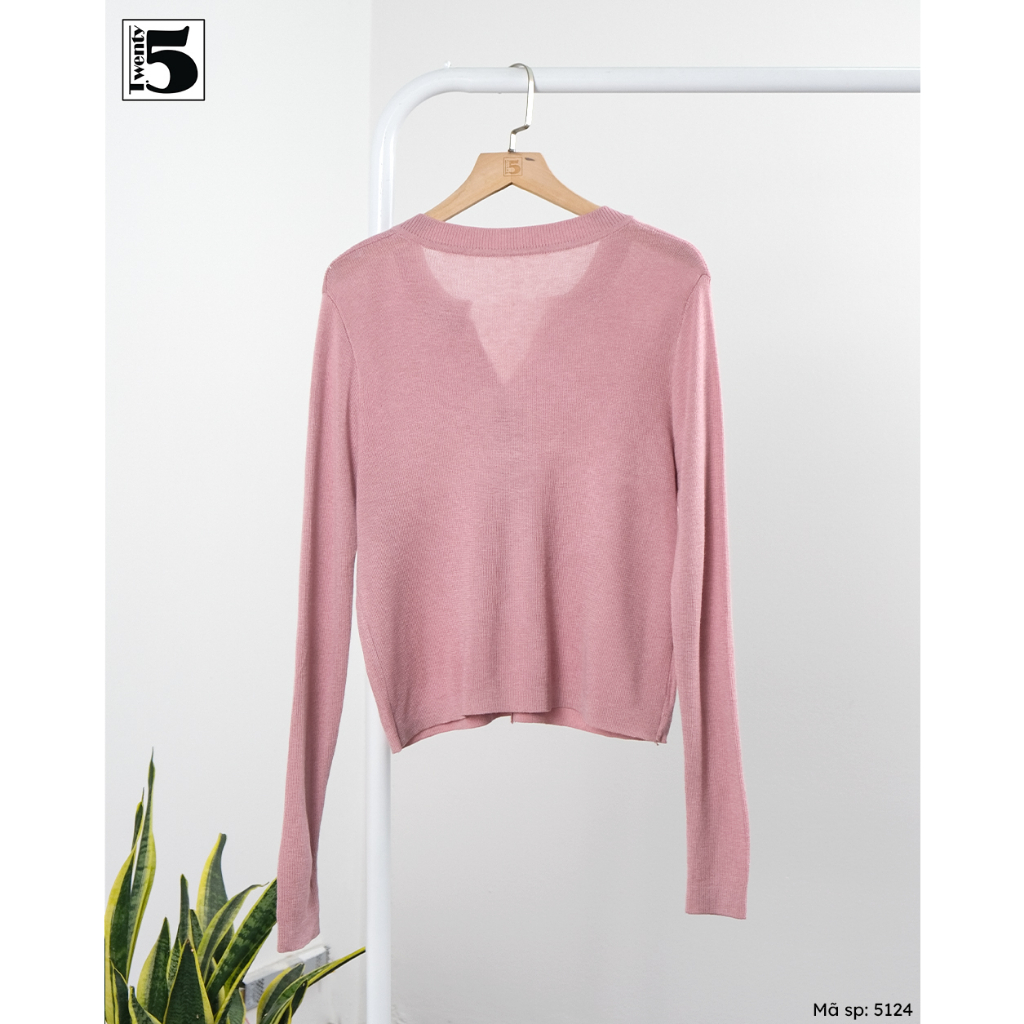 Áo len cardigan nữ Twentyfive vải thu mỏng dáng rộng vừa cổ tròn xẻ V 5124