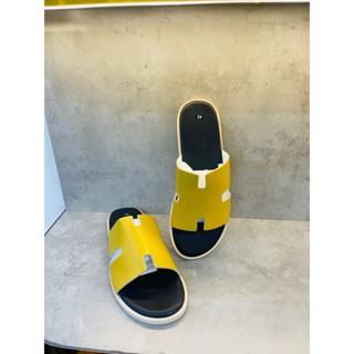 Dép HM nam quai da bò tấm nguyên miếng, đế phip gỗ