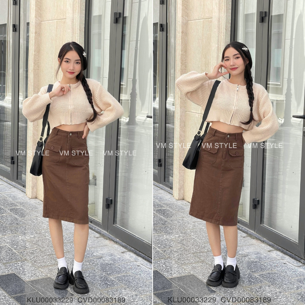 Áo khoác len nữ VMSTYLE cardigan croptop trơn tay dài dây kéo basic đi làm, đi chơi thời trang thu đông 1015 - KLU00033