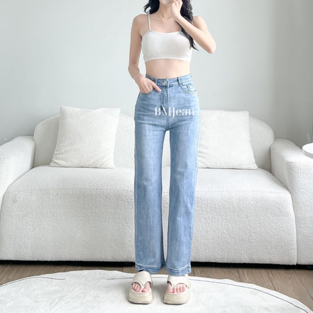 Quần Jean Trơn Ống Đứng Lưng Cao