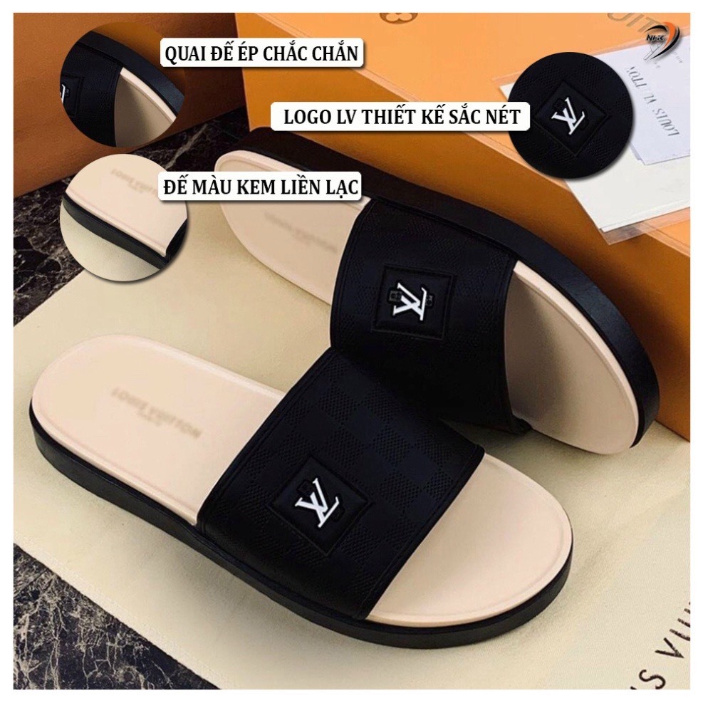 Dép LV kem,dép quai ngang hàng đẹp đế cao su đúc không thấm nước đủ size 37-43.