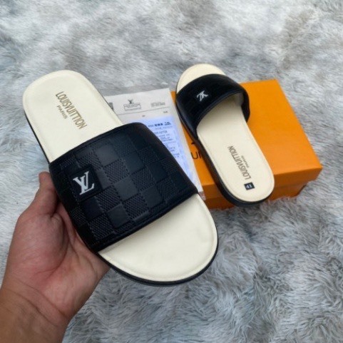 Dép LV kem,dép quai ngang hàng đẹp đế cao su đúc không thấm nước đủ size 37-43.
