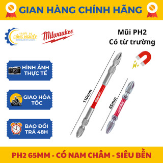 Mũi vặn vít PH2-65mm PH2-110mm Milwaukee mũi bắt vít 2 đầu 4 cạnh bake nam châm từ siêu cứng, siêu bên