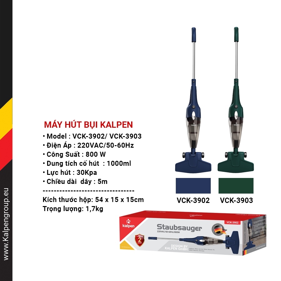 Máy hút bụi gia đình Kalpen VCK-3903 , cs 800W, Dung tích 1000ml