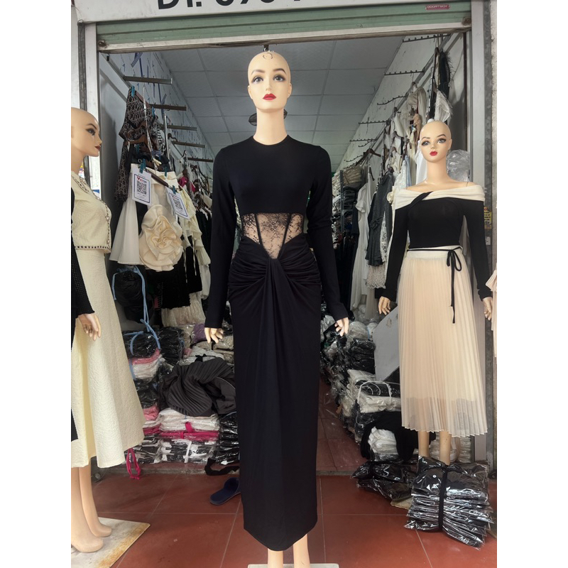 Váy body ren bụng dáng dài