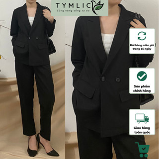 Set Lẻ Áo Blazer Thời Trang Kết Hợp Quần Baggy Vải Tây Màu Đen TYMLIC