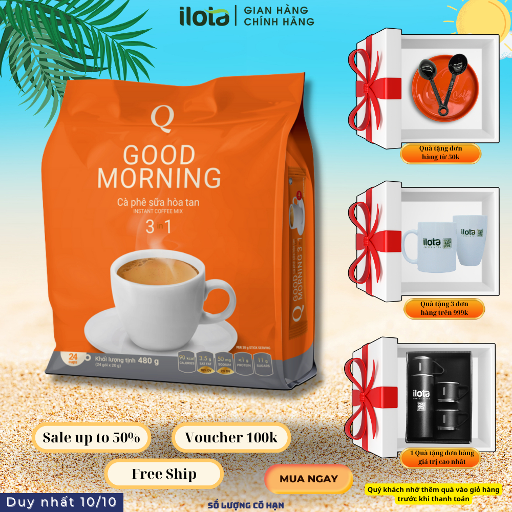 Cà phê sữa uống liền hoà tan Goodmorning (bịch 24 gói x 20gr) Trần Quang