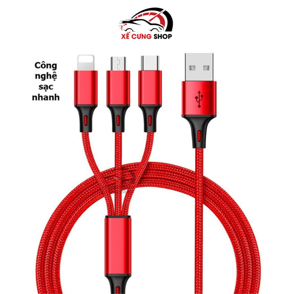Cáp sạc bọc dù cao cấp tích hợp 3 loại cổng sạc