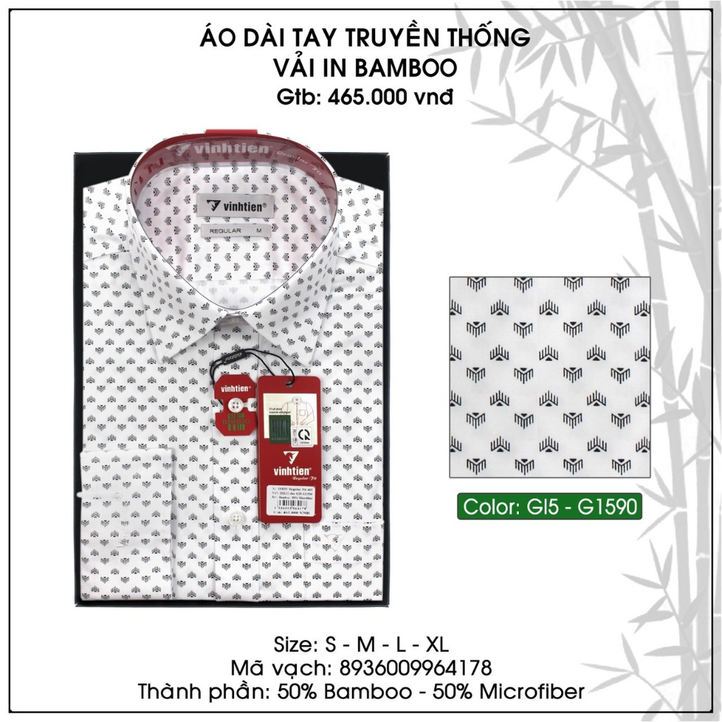 Áo Sơ Mi Dài Tay Hoạ Tiết Vải Bamboo Form Regular Vĩnh Tiến 465 - Nhiều Màu