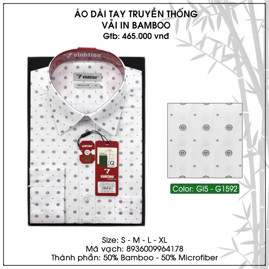 Áo Sơ Mi Dài Tay Hoạ Tiết Vải Bamboo Form Regular Vĩnh Tiến 465 - Nhiều Màu