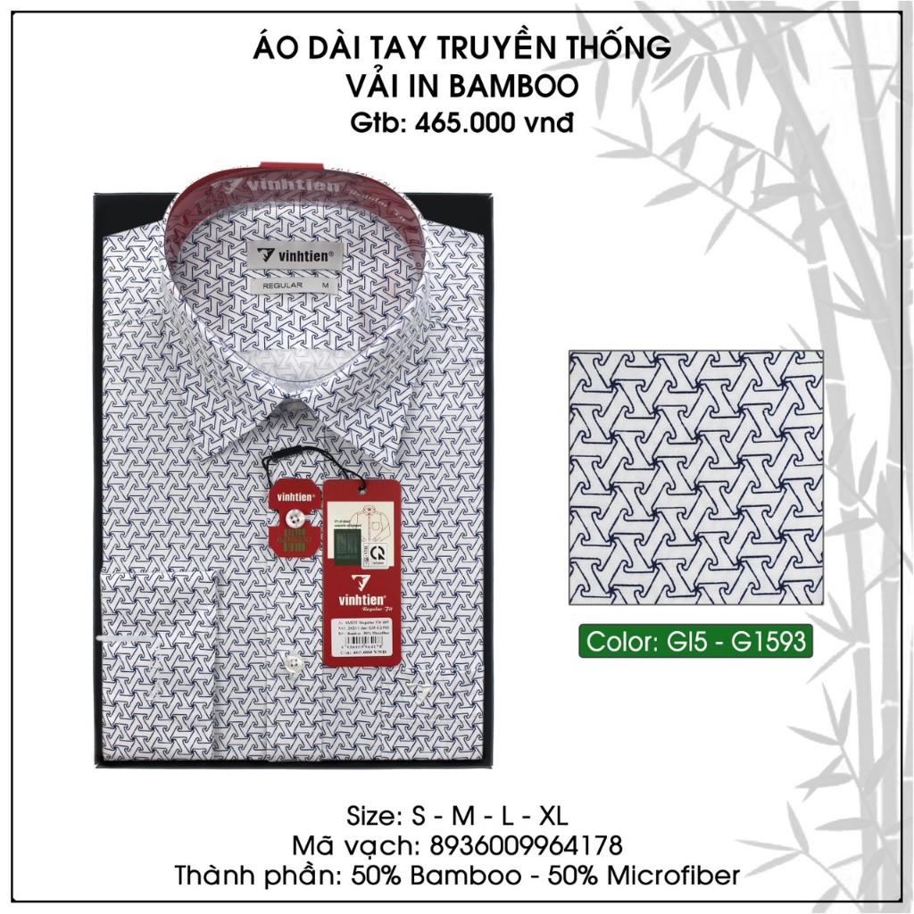 Áo Sơ Mi Dài Tay Hoạ Tiết Vải Bamboo Form Regular Vĩnh Tiến 465 - Nhiều Màu