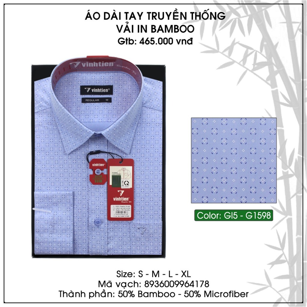 Áo Sơ Mi Dài Tay Hoạ Tiết Vải Bamboo Form Regular Vĩnh Tiến 465 - Nhiều Màu