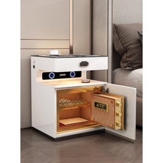 Tủ kệ tab đầu giường thông minh đa năng kèm két sắt khóa vân tay công nghệ 4.0 sạc kép không dây,loa bluetooth,USB