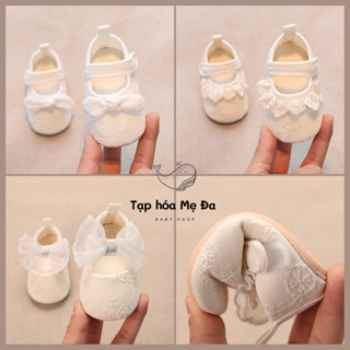 Giày búp bê cho bé sơ sinh đầy tháng đế mềm chống trượt đính nơ ren phong cách Hàn Quốc giày tập đi cho bé