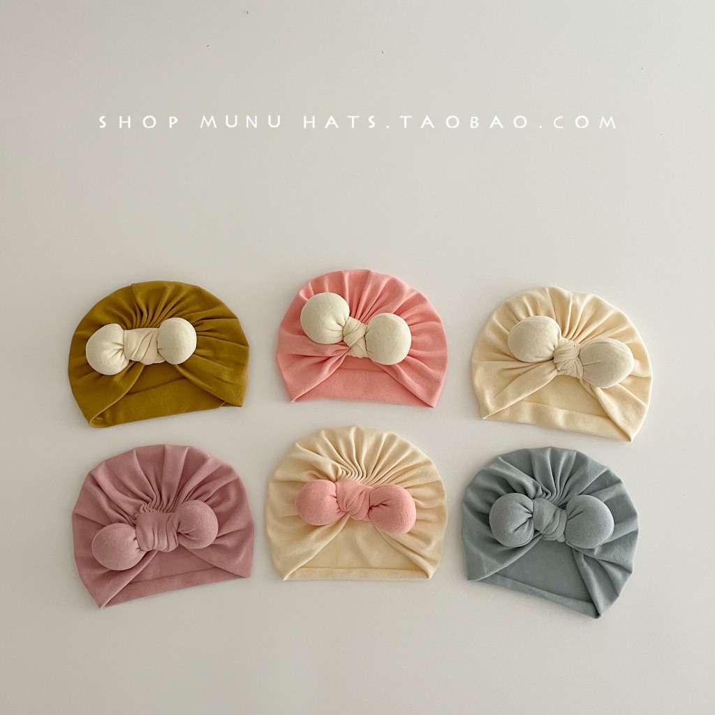 Set mũ turban cho bé sơ sinh/nón turban đính nơ màu trà sữa kèm tất hoa phong cách Hàn Quốc cho bé 0-12 tháng