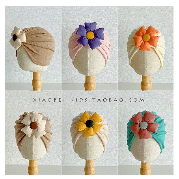 Set mũ turban cho bé sơ sinh/nón turban đính nơ màu trà sữa kèm tất hoa phong cách Hàn Quốc cho bé 0-12 tháng