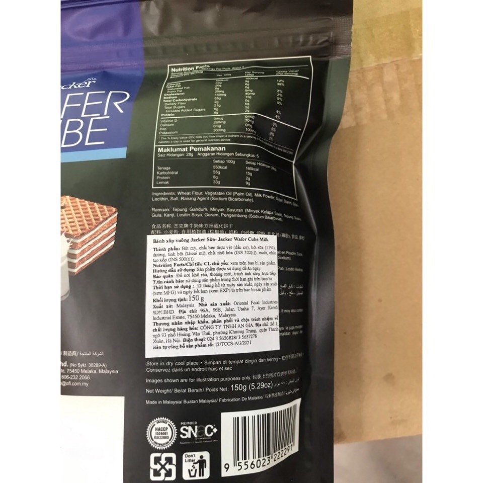 Bánh Xốp Kem Jacker Malaysia Hương Sữa Wafer Cube Milk