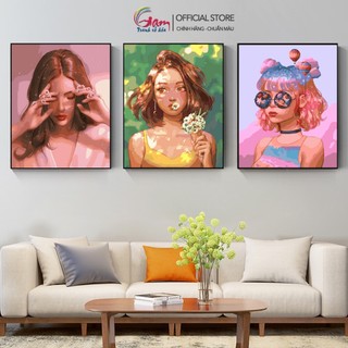 Tổng hợp Tranh sơn dầu số hóa tự tô màu theo số Gam cô gái nghệ thuật căng khung 40x50cm