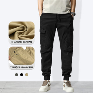 Quần Jogger Túi Hộp bo gấu cạp chun VICENZO dày dặn, Quần Kaki Dài Nam Jogger túi hộp phong cách