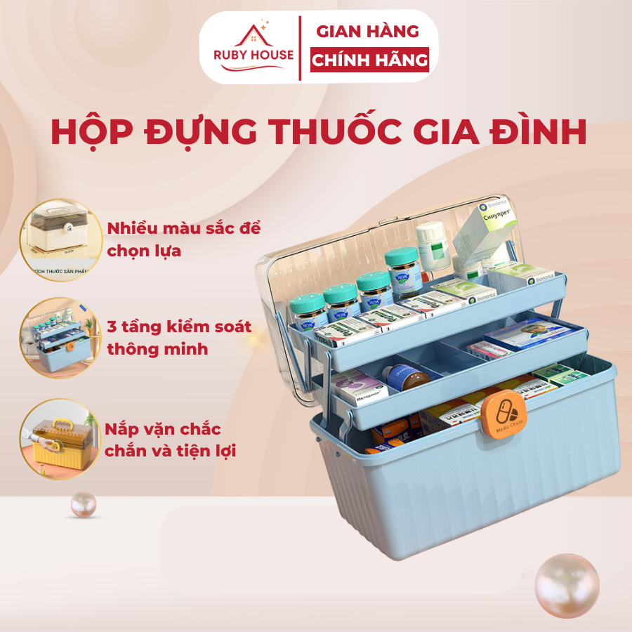 Hộp Đựng Thuốc Gia Đình, Hộp Đựng Thiết Bị Y Tế Tiện Dụng 3 Tầng Có Khoá Đóng Mở An Toàn, Thiết Kế Quai Xách Tiện Lợi