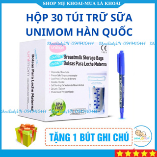 quà tặng là 1 thun cột tóc Hộp 30 Túi trữ sữa Unimom Hàn Quốc 210ml không