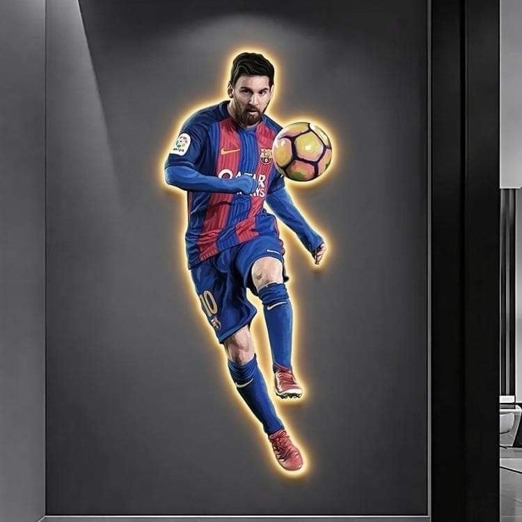 Tranh Tráng Gương Treo Tường có gắn Đèn LED cao cấp in hình Ronaldo Messi ; Trang Trí Phòng Khách ; 